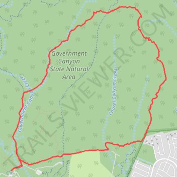 Loop hike via Recharge Trail, Far Reaches Trail and Wildcat Canyon Trail in Government Canyon State Natural Area trail, distance, elevation, map, profile, GPS track