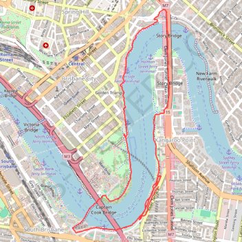 Kangaroo Point - Story Bridge - Goodwill Bridge trail, distance, elevation, map, profile, GPS track