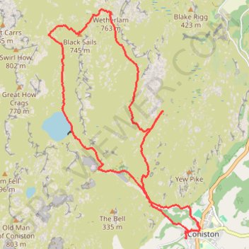 Wetherlam and Black Sails Loop trail, distance, elevation, map, profile, GPS track