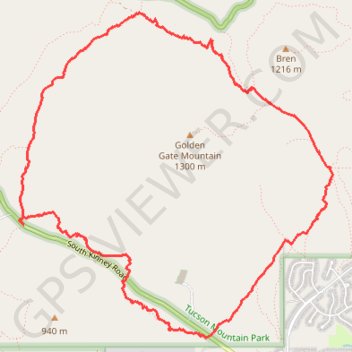 Kinney Trail and others circling Golden Gate Mountain, Tucson trail, distance, elevation, map, profile, GPS track
