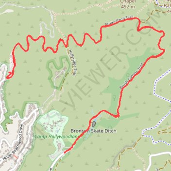Hollywood Sign Viewpoint via Brush Canyon Trail and Mulholland Trail in Griffith Park trail, distance, elevation, map, profile, GPS track