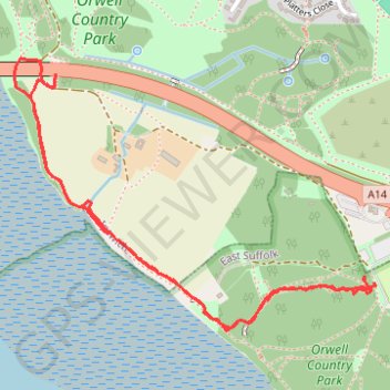 Orwell Bridge to Bridge Wood Coast Path trail, distance, elevation, map, profile, GPS track
