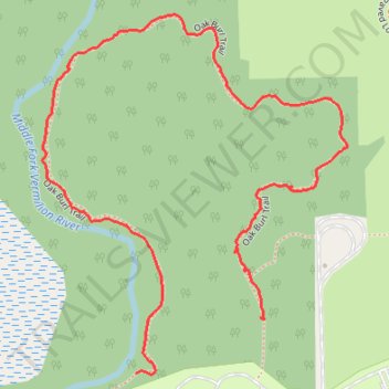 Oak Burl Trail in Middle Fork River Forest Preserve trail, distance, elevation, map, profile, GPS track