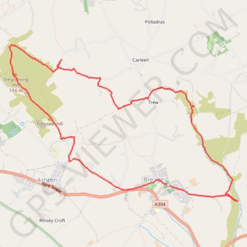 Breage - Tregonning Hill Loop trail, distance, elevation, map, profile, GPS track
