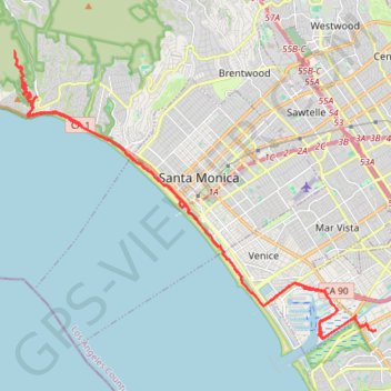 Playa Vista to Topanga State Park trail, distance, elevation, map, profile, GPS track