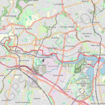 Parramatta River trail, distance, elevation, map, profile, GPS track
