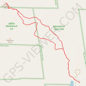 Mount Monadnock Loop via White Dot Trail and White Cross Trail in Monadnock State Park trail, distance, elevation, map, profile, GPS track