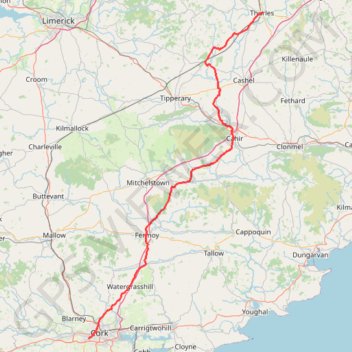 Thurles - Cork trail, distance, elevation, map, profile, GPS track