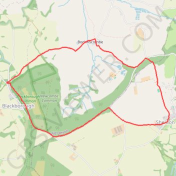 Blackborough - Sheldon - Bodmiscombe trail, distance, elevation, map, profile, GPS track
