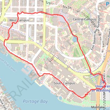 Trace around west side of University of Washington, near the hospital and lake union trail, distance, elevation, map, profile, GPS track