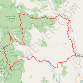 Kyogle - Peacock Creek - Bungdoozle - Iron Pot Creek - Sherwood Lookout trail, distance, elevation, map, profile, GPS track