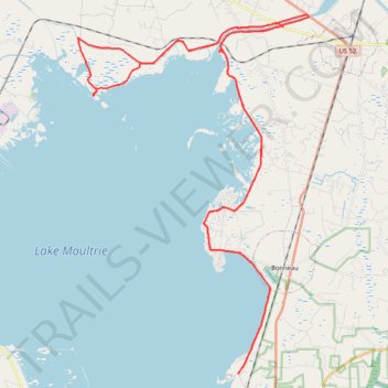 Lake Moultrie East Dike trail, distance, elevation, map, profile, GPS track