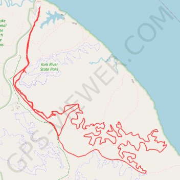 Trace of some of the MTB trails at York River State Park trail, distance, elevation, map, profile, GPS track