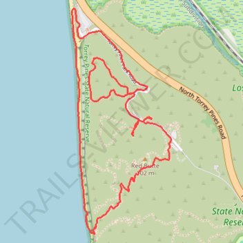 Torrey Pines Loop via Guy Flemming Trail, EB Scripps Overlook and Beach Trail trail, distance, elevation, map, profile, GPS track