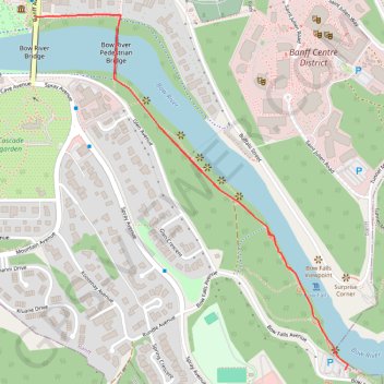 Bow Falls Viewpoint trail, distance, elevation, map, profile, GPS track