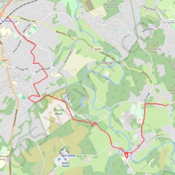 Tilford to Farnham via Bourne Wood trail, distance, elevation, map, profile, GPS track