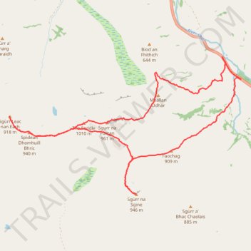 Munro hillwalk - Meallan Odhar, The Saddle, Speideam Dhomhuill Bhric, Sgùrr Leac nan Each, Sgùrr na Sgine and Faochag loop trail, distance, elevation, map, profile, GPS track