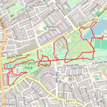 Burgess Park trail, distance, elevation, map, profile, GPS track