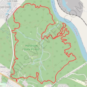 Harbison State Forest Loop Ride via Firebreak, Midlands Mountain and Stewardship trails trail, distance, elevation, map, profile, GPS track
