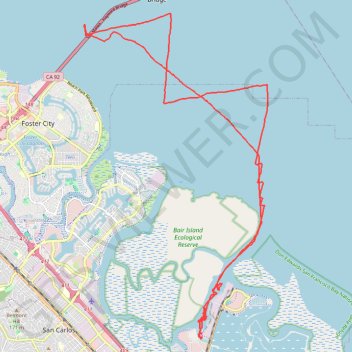 San Mateo Hayward Bridge sail trail, distance, elevation, map, profile, GPS track