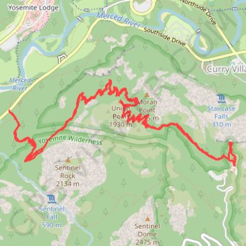 Glacier Point and Union Point via Four Mile Trail trail, distance, elevation, map, profile, GPS track
