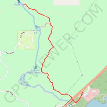Baptism River High Falls via Superior Hiking Spur Trail in Tettegouche State Park trail, distance, elevation, map, profile, GPS track