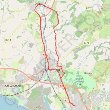 Irvine, Scotland to Dalry and back trail, distance, elevation, map, profile, GPS track
