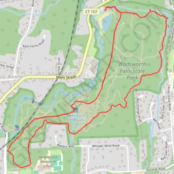 Wadsworth Falls Loop Trail in Wadsworth Falls State Park trail, distance, elevation, map, profile, GPS track