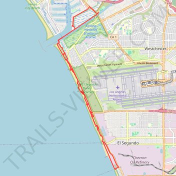 Dockweiler State Beach bike paths trail, distance, elevation, map, profile, GPS track