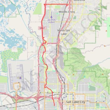 Bike Ride from Salt Lake City to Woods Cross via Jordan River Parkway trail, distance, elevation, map, profile, GPS track