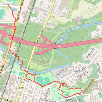 Rocky Mount Tar River and Parks trail, distance, elevation, map, profile, GPS track