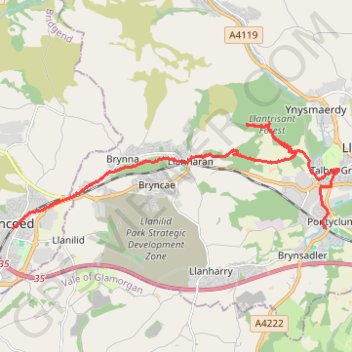 Pencoed - Brynna Woods - Llanharan - Llantrisant Forest - Talbot Green - Pontyclun trail, distance, elevation, map, profile, GPS track