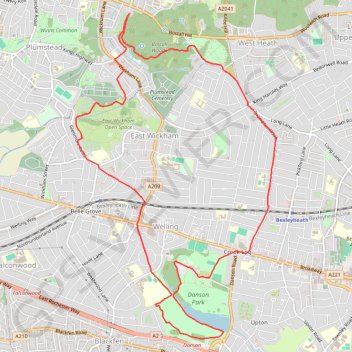 Bostall Woods to Danson Park Loop Run trail, distance, elevation, map, profile, GPS track