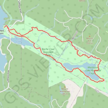Matheson Lake - Roche Cove trail, distance, elevation, map, profile, GPS track