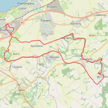 Fa'side Castle loop from Wallyford trail, distance, elevation, map, profile, GPS track