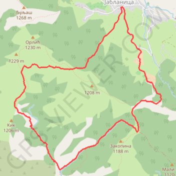 Јабланица - Радов поток - Томов поток - Јабланица trail, distance, elevation, map, profile, GPS track