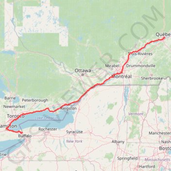 Québec - Montréal - Saint-Laurent River - Lake Ontario - Niagara Falls trail, distance, elevation, map, profile, GPS track