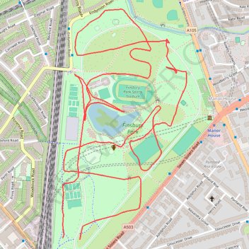 Finsbury Park trail, distance, elevation, map, profile, GPS track