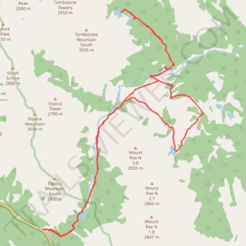 Elbow Pass/Lake Trail, Tombstone Lakes and Rae Lake Loop trail, distance, elevation, map, profile, GPS track