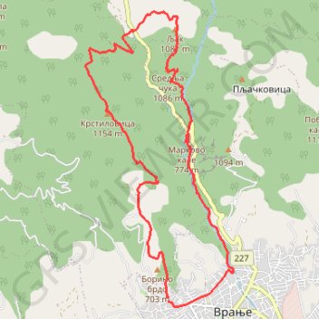 Sobina -Borino brdo - Krstilovica - Srednja cuka - Mala reka... trail, distance, elevation, map, profile, GPS track