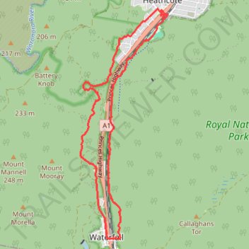 Royal National Park Loop Ride between Heathcote and Waterfall trail, distance, elevation, map, profile, GPS track