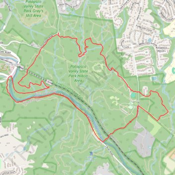 Patapsco Valley State Park Hilton Area trail, distance, elevation, map, profile, GPS track