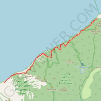 Kalalau Trail to Hoolea Falls (Kauai Island) trail, distance, elevation, map, profile, GPS track