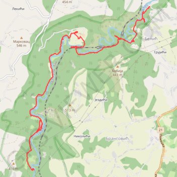 Kanjon reke Gradac: Degurić - izvor reke Gradac trail, distance, elevation, map, profile, GPS track