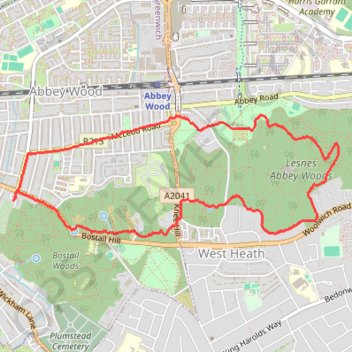 Lesnes Abbey Woods trail, distance, elevation, map, profile, GPS track