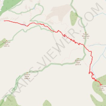 Cucamonga Peak Trail via Icehouse Canyon Trail in Cucamonga Wilderness trail, distance, elevation, map, profile, GPS track