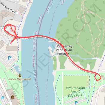 Bob Kerrey Pedestrian Bridge in Omaha trail, distance, elevation, map, profile, GPS track
