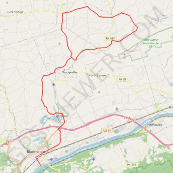 Bike from Bloomsburg trail, distance, elevation, map, profile, GPS track