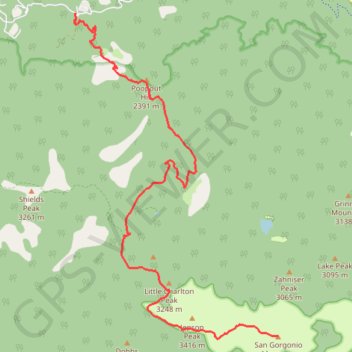San Gorgonio Mountain (South Fork Trail) trail, distance, elevation, map, profile, GPS track