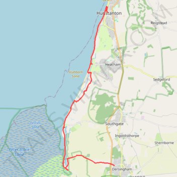 Norfolk Coast Path - Dersingham to Hunstanton trail, distance, elevation, map, profile, GPS track